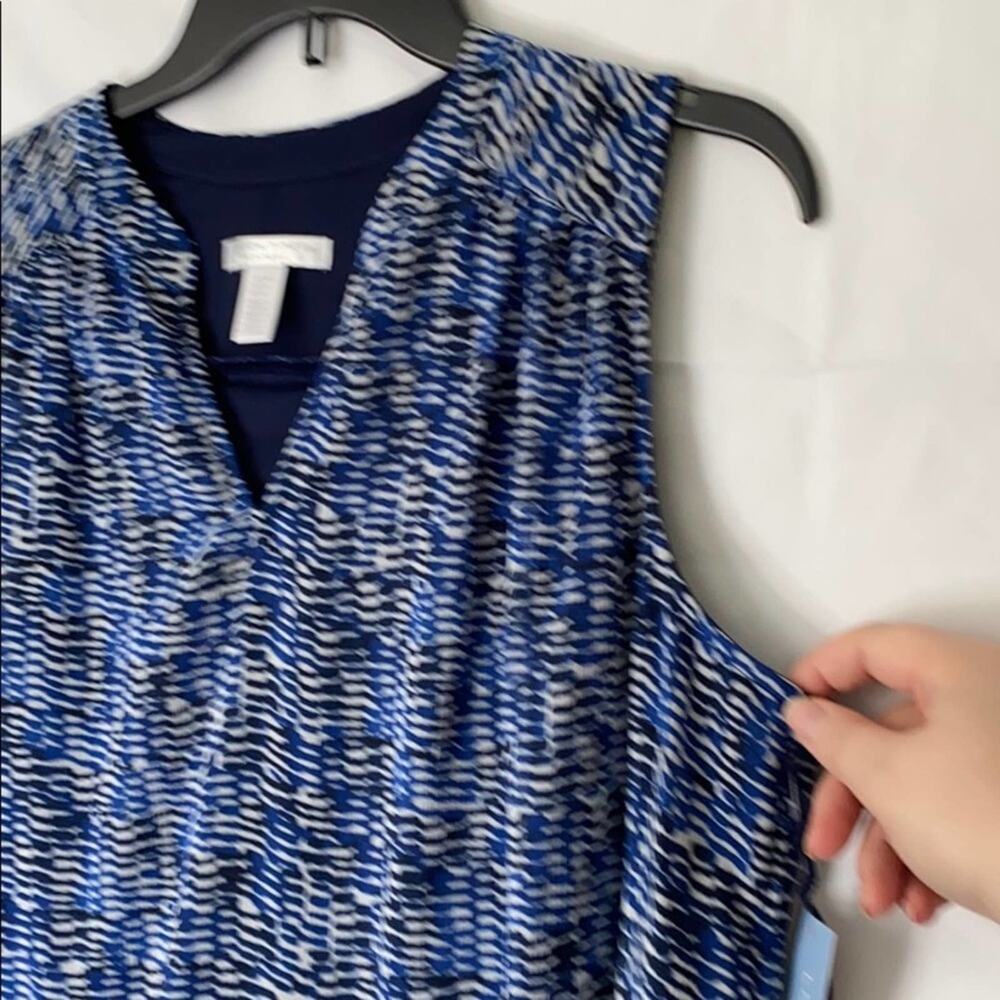 London Times Petite Blue & White Sleeveless Dress - Picture 5 of 10